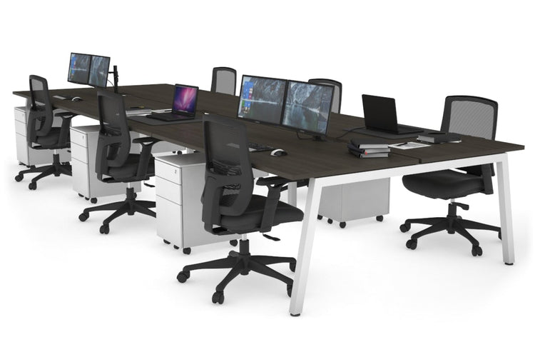 Quadro 6 Person Office Workstations [1200L x 800W with Cable Scallop] Jasonl white leg dark oak none