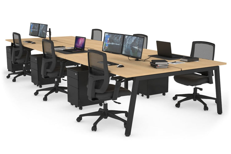 Quadro 6 Person Office Workstations [1200L x 800W with Cable Scallop] Jasonl black leg maple none