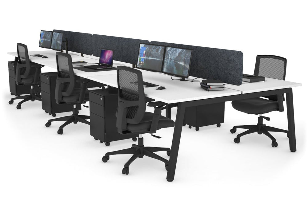 Quadro 6 Person Office Workstation [1200L x 800W with Cable Scallop]-black leg white dark grey acoustic panel (400H x 1200W)