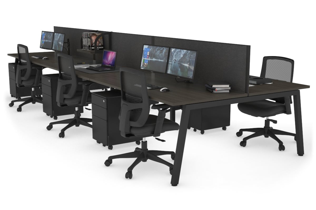 Quadro 6 Person Office Workstations [1200L x 800W with Cable Scallop] Jasonl black leg dark oak moody charcoal (500H x 1200W)