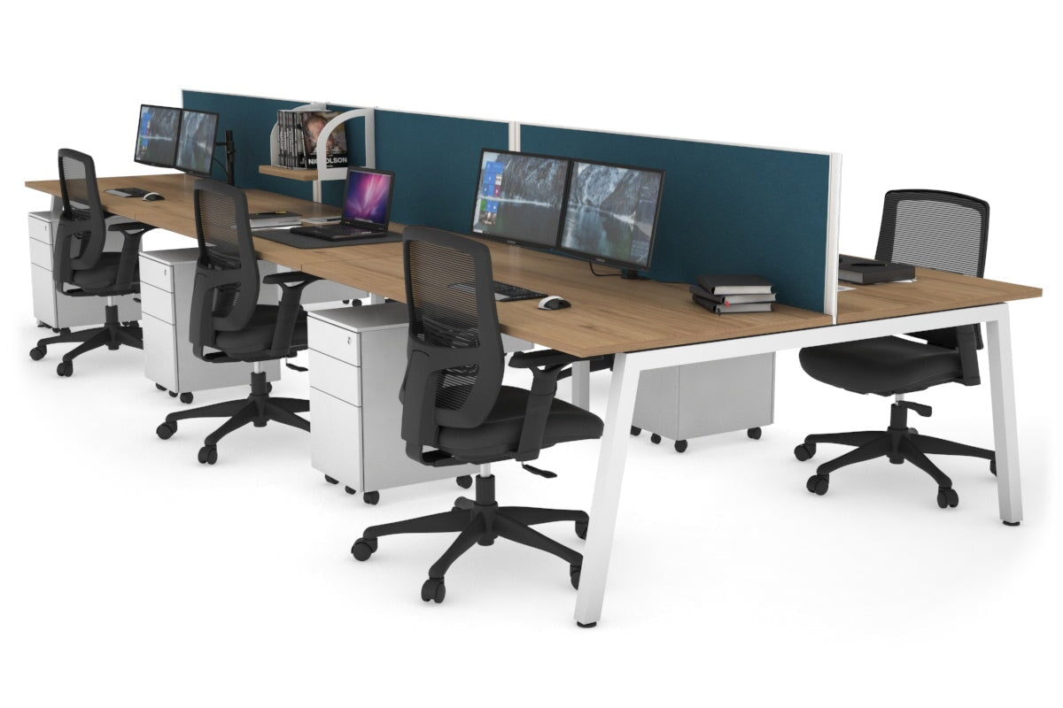 Quadro 6 Person Office Workstations [1200L x 800W with Cable Scallop] Jasonl white leg salvage oak deep blue (500H x 1200W)