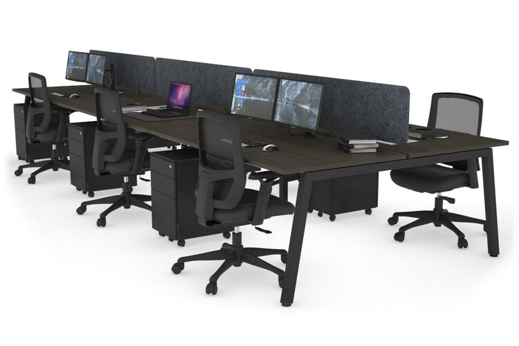 Quadro 6 Person Office Workstations [1200L x 800W with Cable Scallop] Jasonl black leg dark oak dark grey echo panel (400H x 1200W)