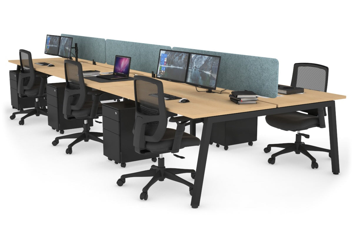 Quadro 6 Person Office Workstations [1200L x 800W with Cable Scallop] Jasonl black leg maple blue echo panel (400H x 1200W)