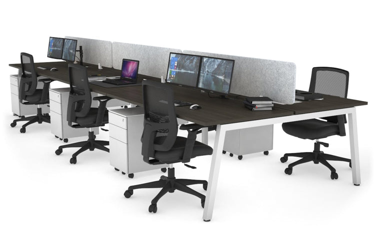 Quadro 6 Person Office Workstations [1200L x 800W with Cable Scallop] Jasonl white leg dark oak light grey echo panel (400H x 1200W)