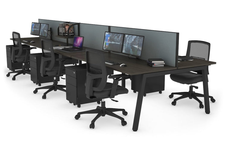 Quadro 6 Person Office Workstations [1400L x 700W] Jasonl black leg dark oak cool grey (500H x 1400W)