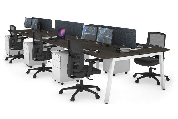 Quadro 6 Person Office Workstations [1400L x 700W] Jasonl white leg dark oak dark grey echo panel (400H x 1200W)