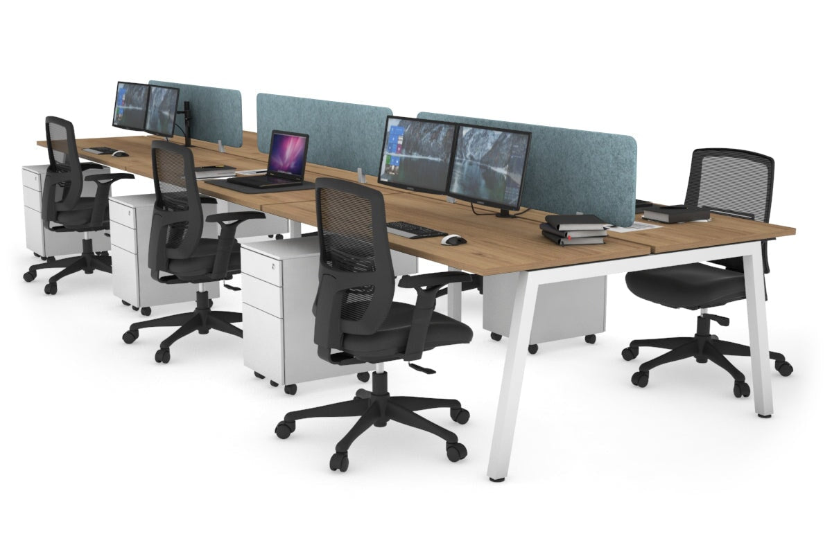 Quadro 6 Person Office Workstations [1400L x 700W] Jasonl white leg salvage oak blue echo panel (400H x 1200W)