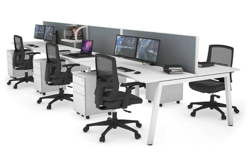 Quadro 6 Person Office Workstation [1400L x 700W]-white leg white cool grey (500H x 1400W)
