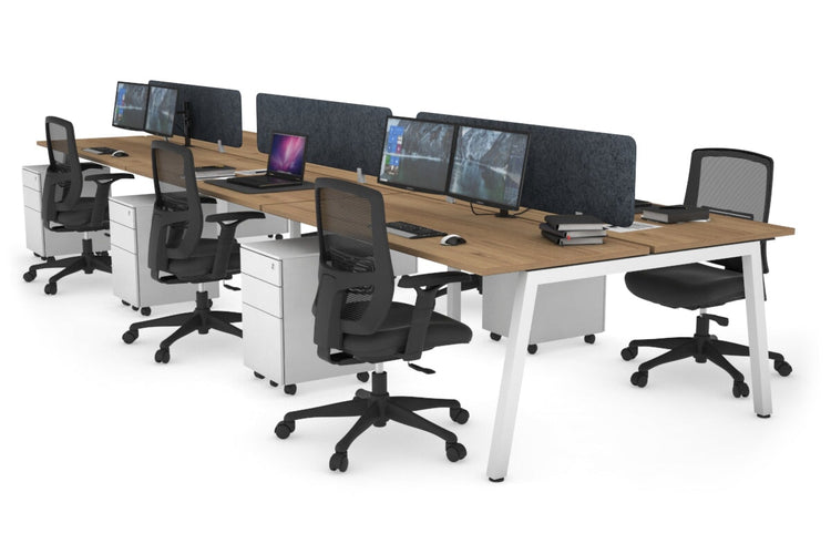 Quadro 6 Person Office Workstations [1400L x 700W] Jasonl white leg salvage oak dark grey echo panel (400H x 1200W)