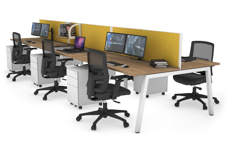 Quadro 6 Person Office Workstations [1400L x 700W] Jasonl white leg salvage oak mustard yellow (500H x 1400W)