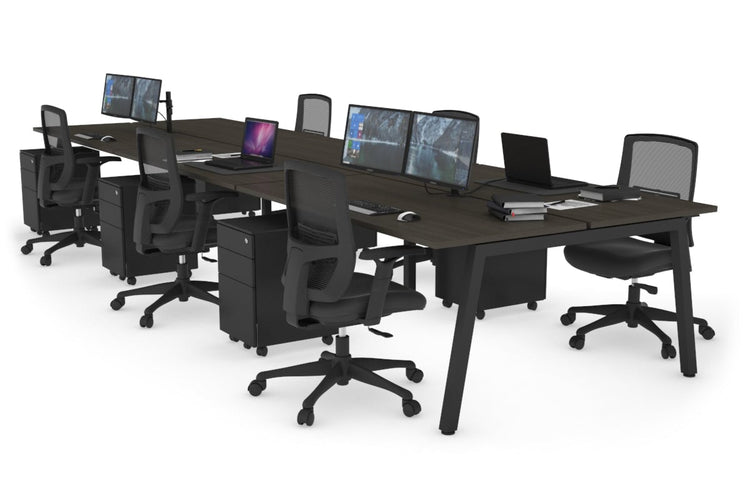Quadro 6 Person Office Workstations [1400L x 700W] Jasonl black leg dark oak none