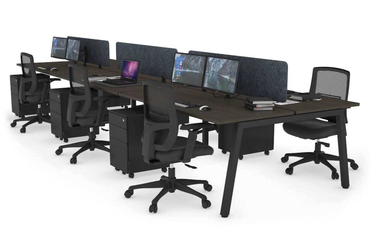 Quadro 6 Person Office Workstations [1400L x 700W] Jasonl black leg dark oak dark grey echo panel (400H x 1200W)
