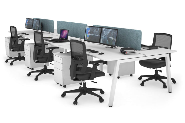 Quadro 6 Person Office Workstations [1400L x 700W] Jasonl white leg white blue echo panel (400H x 1200W)