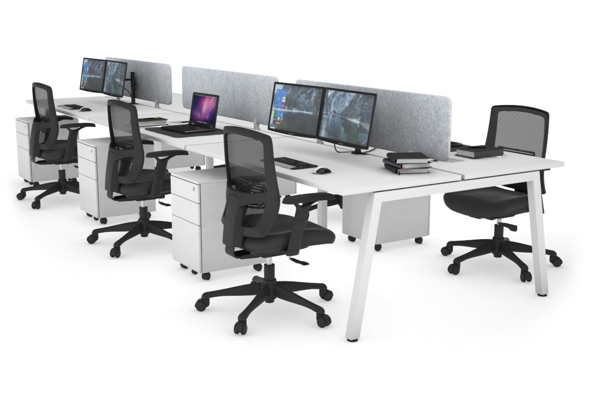 Quadro 6 Person Office Workstations [1400L x 700W] Jasonl white leg white light grey echo panel (400H x 1200W)