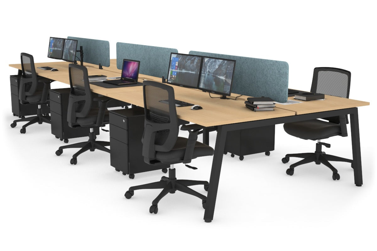 Quadro 6 Person Office Workstation [1400L x 800W with Cable Scallop]-black leg maple blue echo panel (400H x 1200W)