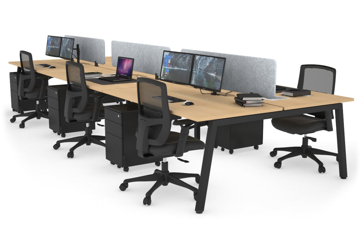 Quadro 6 Person Office Workstation [1400L x 800W with Cable Scallop]-black leg maple light grey echo panel (400H x 1200W)