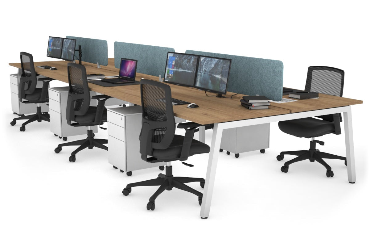 Quadro 6 Person Office Workstations [1400L x 800W with Cable Scallop] Jasonl white leg salvage oak blue echo panel (400H x 1200W)