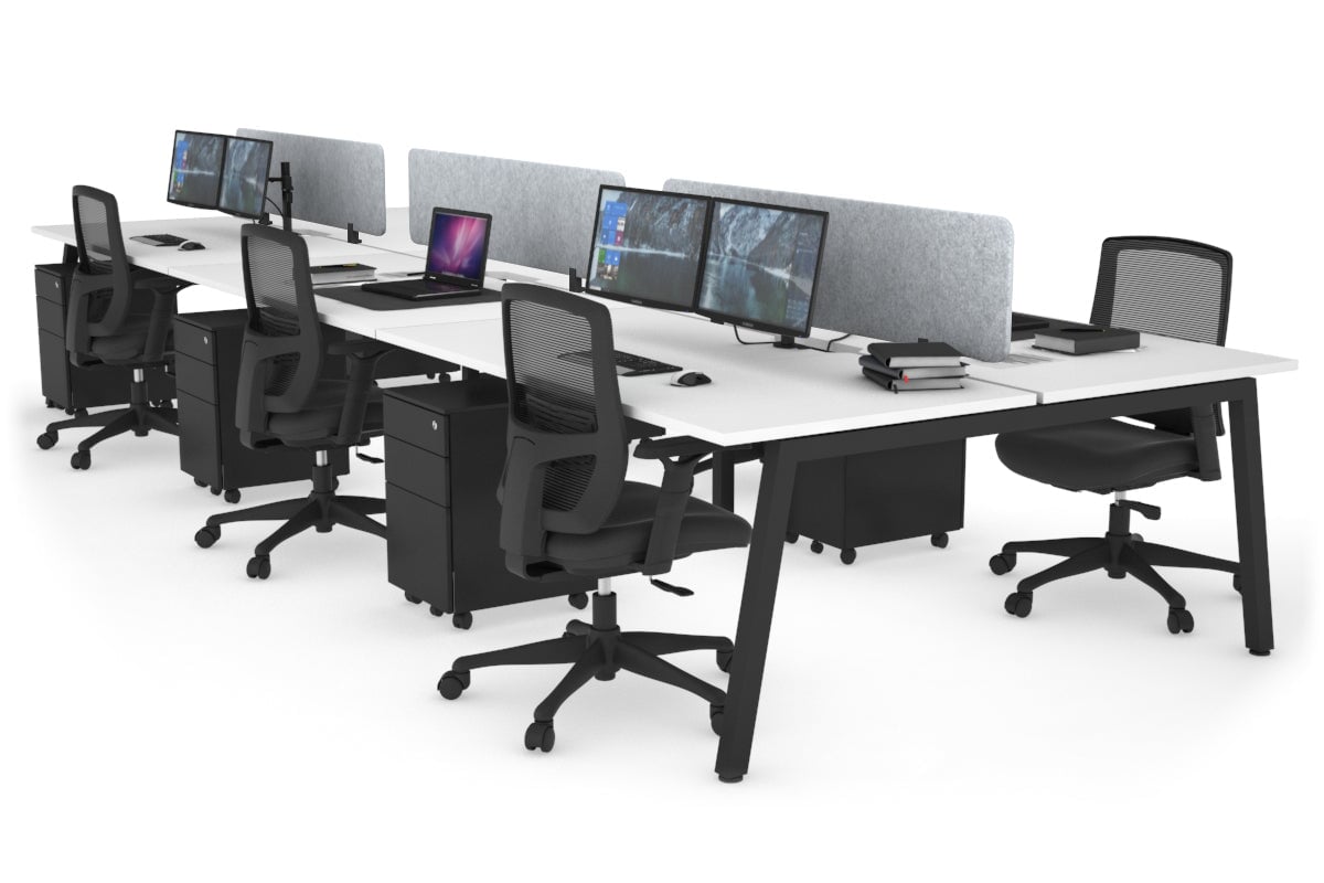 Quadro 6 Person Office Workstation [1400L x 800W with Cable Scallop]-black leg white light grey echo panel (400H x 1200W)