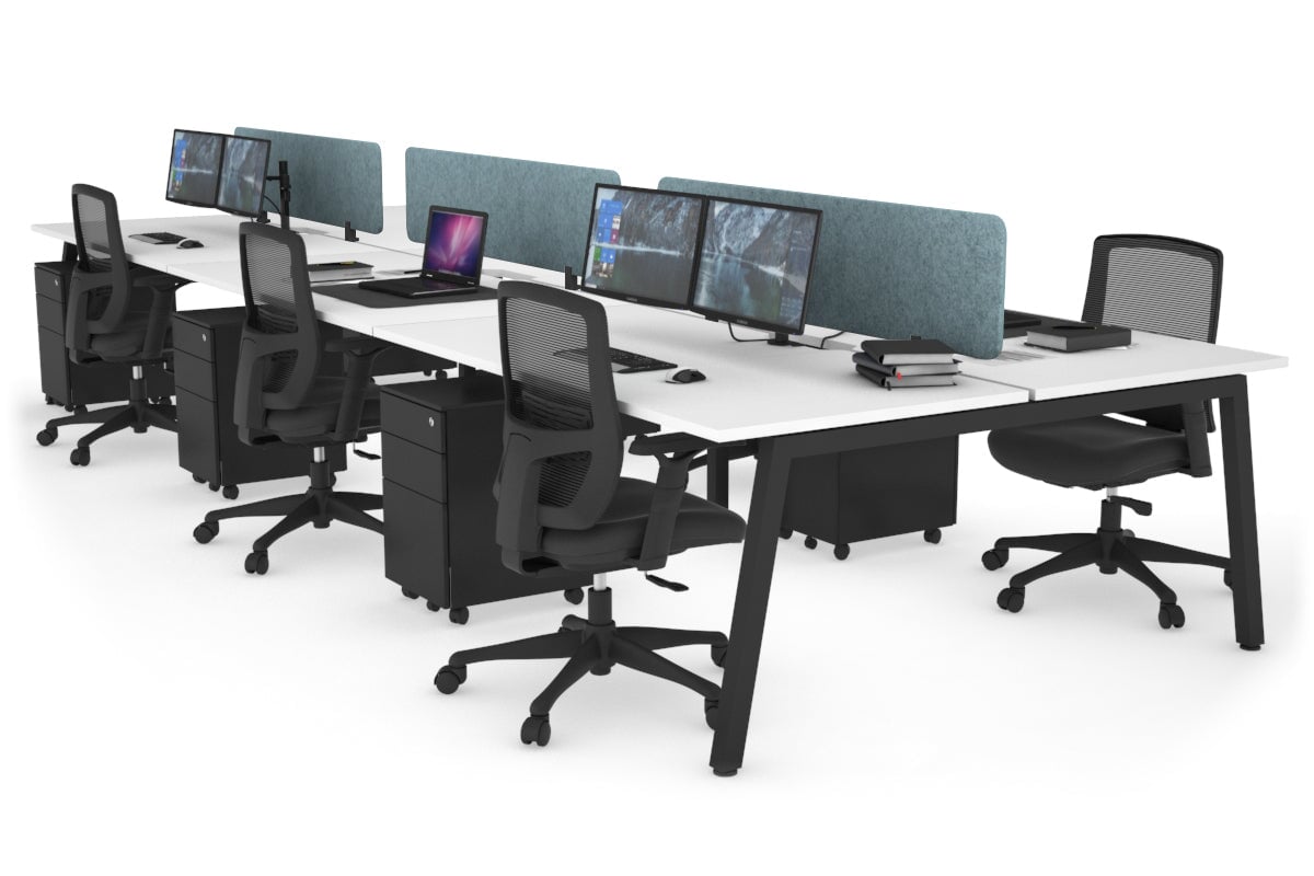 Quadro 6 Person Office Workstations [1400L x 800W with Cable Scallop] Jasonl black leg white blue echo panel (400H x 1200W)