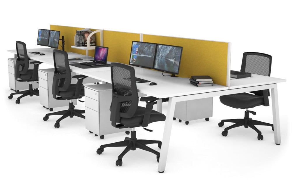 Quadro 6 Person Office Workstation [1400L x 800W with Cable Scallop]-white leg white mustard yellow (500H x 1400W)