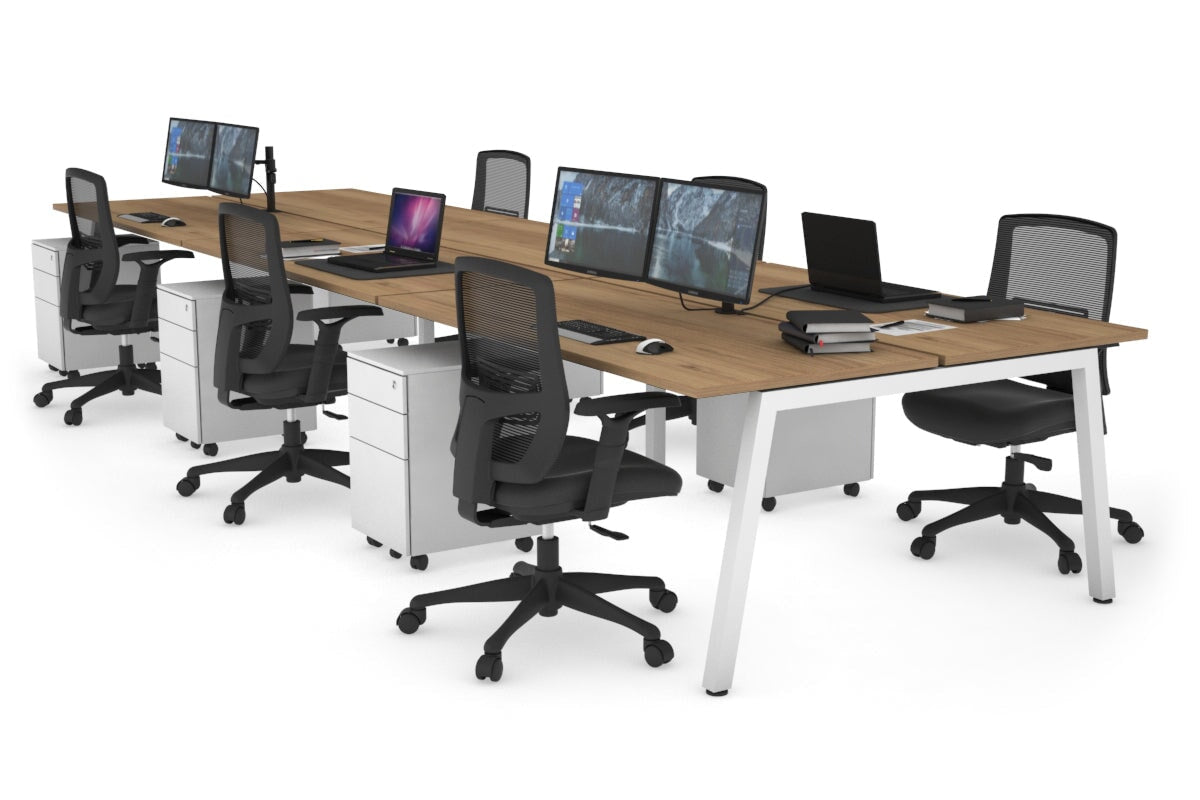 Quadro 6 Person Office Workstations [1600L x 700W] Jasonl white leg salvage oak none