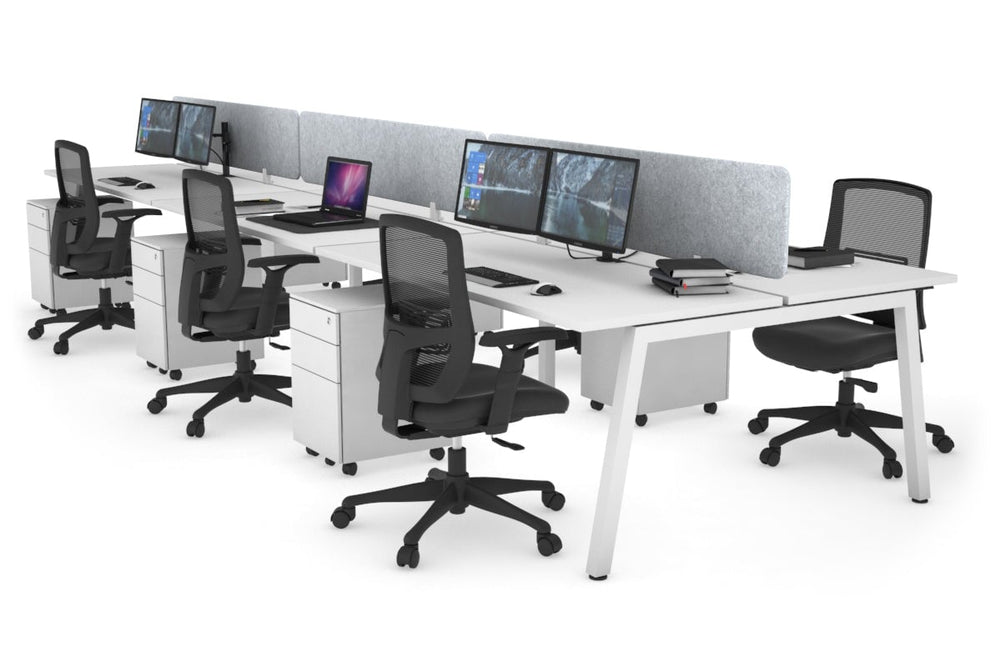 Quadro 6 Person Office Workstation [1600L x 700W]-white leg white light grey acoustic panel (400H x 1600W)