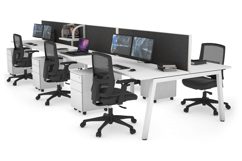 Quadro 6 Person Office Workstation [1600L x 700W]-white leg white moody charcoal (500H x 1600W)