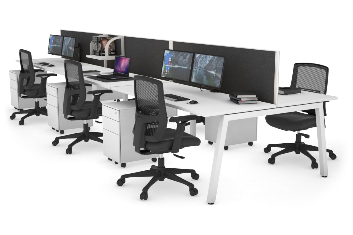 Quadro 6 Person Office Workstations [1600L x 700W] Jasonl white leg white moody charcoal (500H x 1600W)