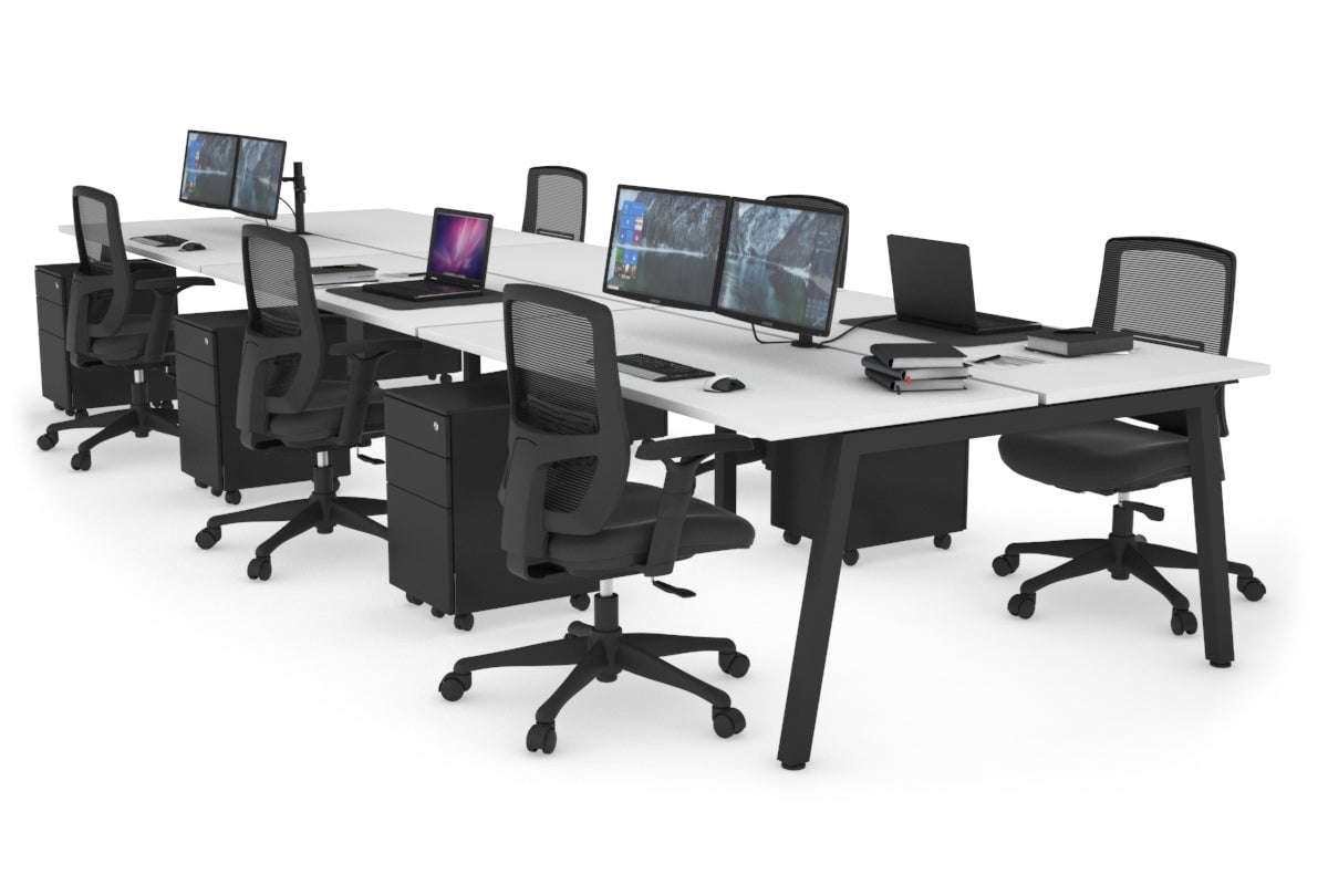 Quadro 6 Person Office Workstations [1600L x 700W] Jasonl black leg white none