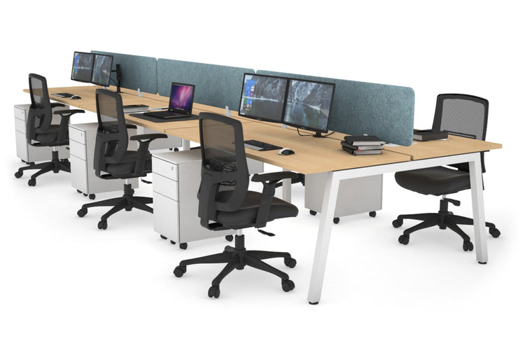 Quadro 6 Person Office Workstations [1600L x 700W] Jasonl white leg maple blue echo panel (400H x 1600W)