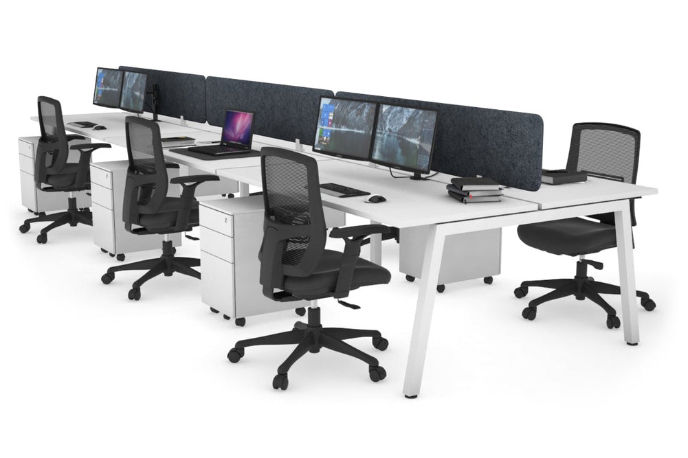 Quadro 6 Person Office Workstation [1600L x 700W]-white leg white dark grey acoustic panel (400H x 1600W)
