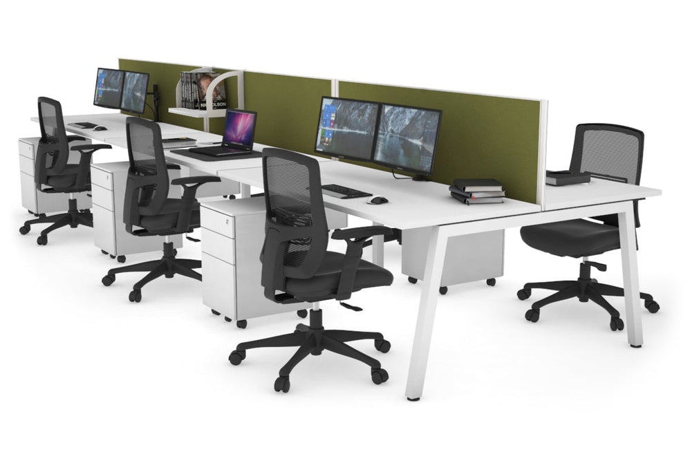 Quadro 6 Person Office Workstation [1600L x 700W]-white leg white green moss (500H x 1600W)