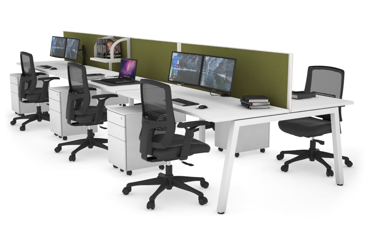 Quadro 6 Person Office Workstations [1600L x 700W] Jasonl white leg white green moss (500H x 1600W)