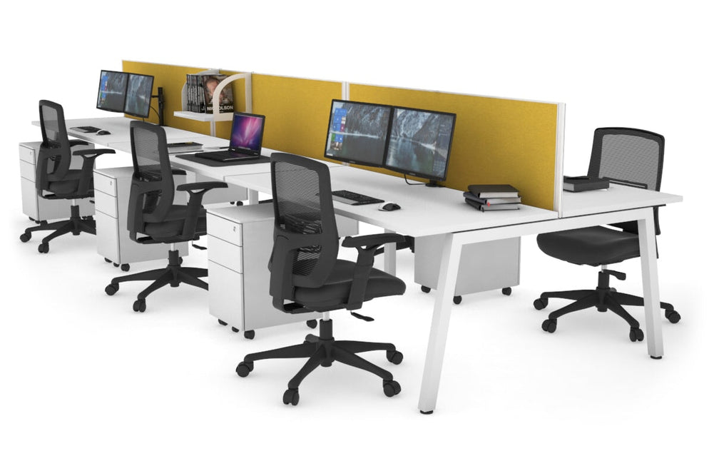 Quadro 6 Person Office Workstation [1600L x 700W]-white leg white mustard yellow (500H x 1600W)