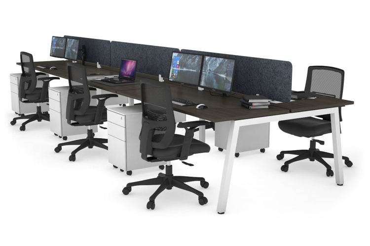 Quadro 6 Person Office Workstations [1600L x 700W] Jasonl white leg dark oak dark grey echo panel (400H x 1600W)