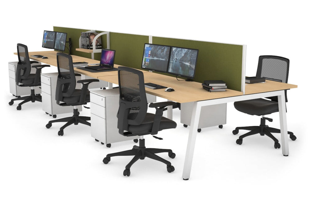 Quadro 6 Person Office Workstation [1800L x 700W]-white leg maple green moss (500H x 1800W)
