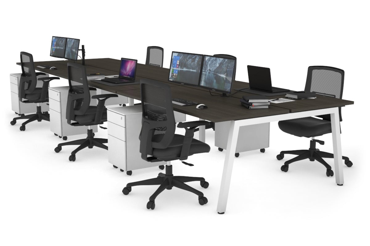 Quadro 6 Person Office Workstations [1800L x 700W] Jasonl white leg dark oak none