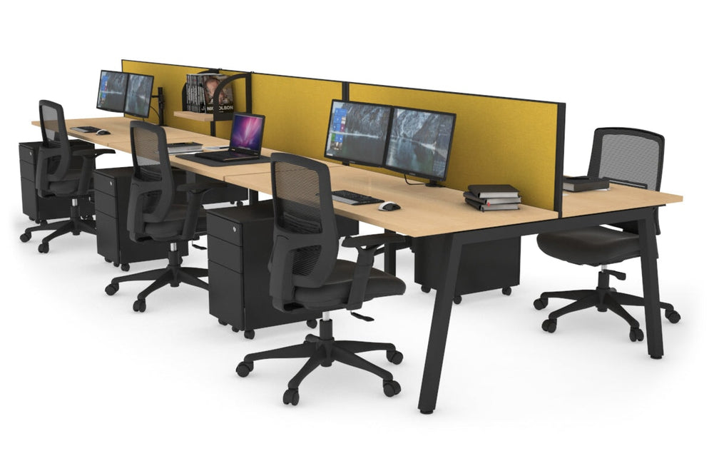 Quadro 6 Person Office Workstation [1800L x 700W]-black leg maple mustard yellow (500H x 1800W)