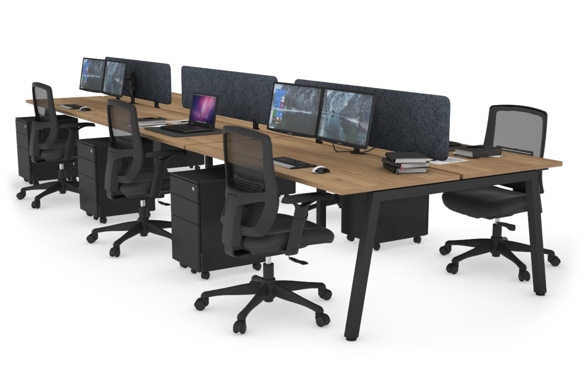 Quadro 6 Person Office Workstations [1800L x 700W] Jasonl black leg salvage oak dark grey echo panel (400H x 1600W)