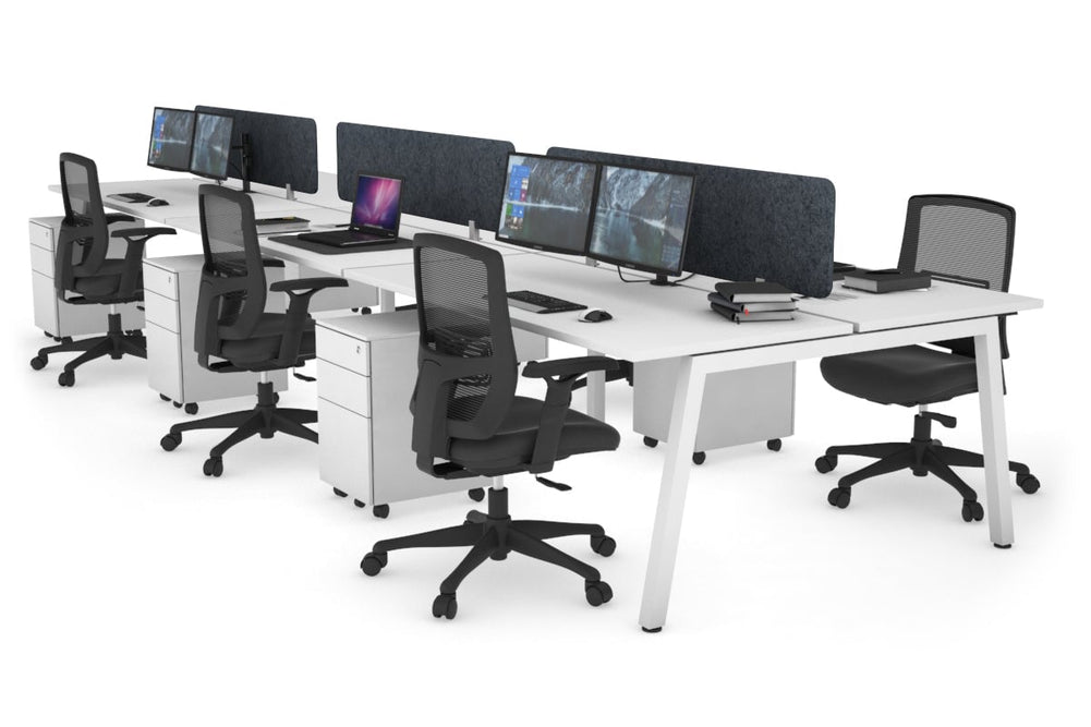 Quadro 6 Person Office Workstation [1800L x 700W]-white leg white dark grey acoustic panel (400H x 1600W)