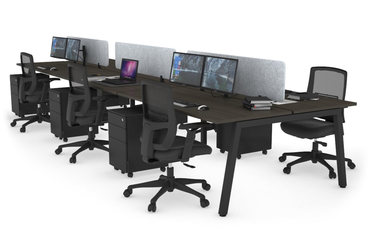 Quadro 6 Person Office Workstations [1800L x 700W] Jasonl black leg dark oak light grey echo panel (400H x 1600W)