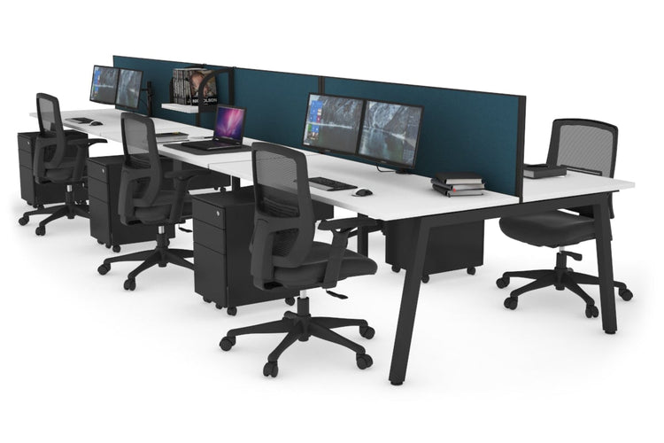 Quadro 6 Person Office Workstations [1800L x 700W] Jasonl black leg white deep blue (500H x 1800W)