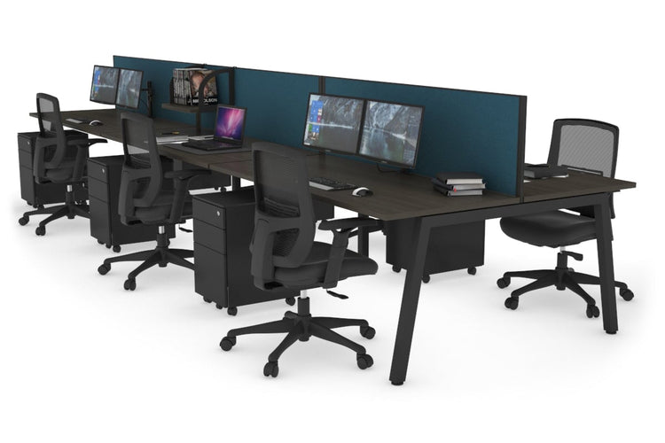 Quadro 6 Person Office Workstations [1800L x 700W] Jasonl black leg dark oak deep blue (500H x 1800W)