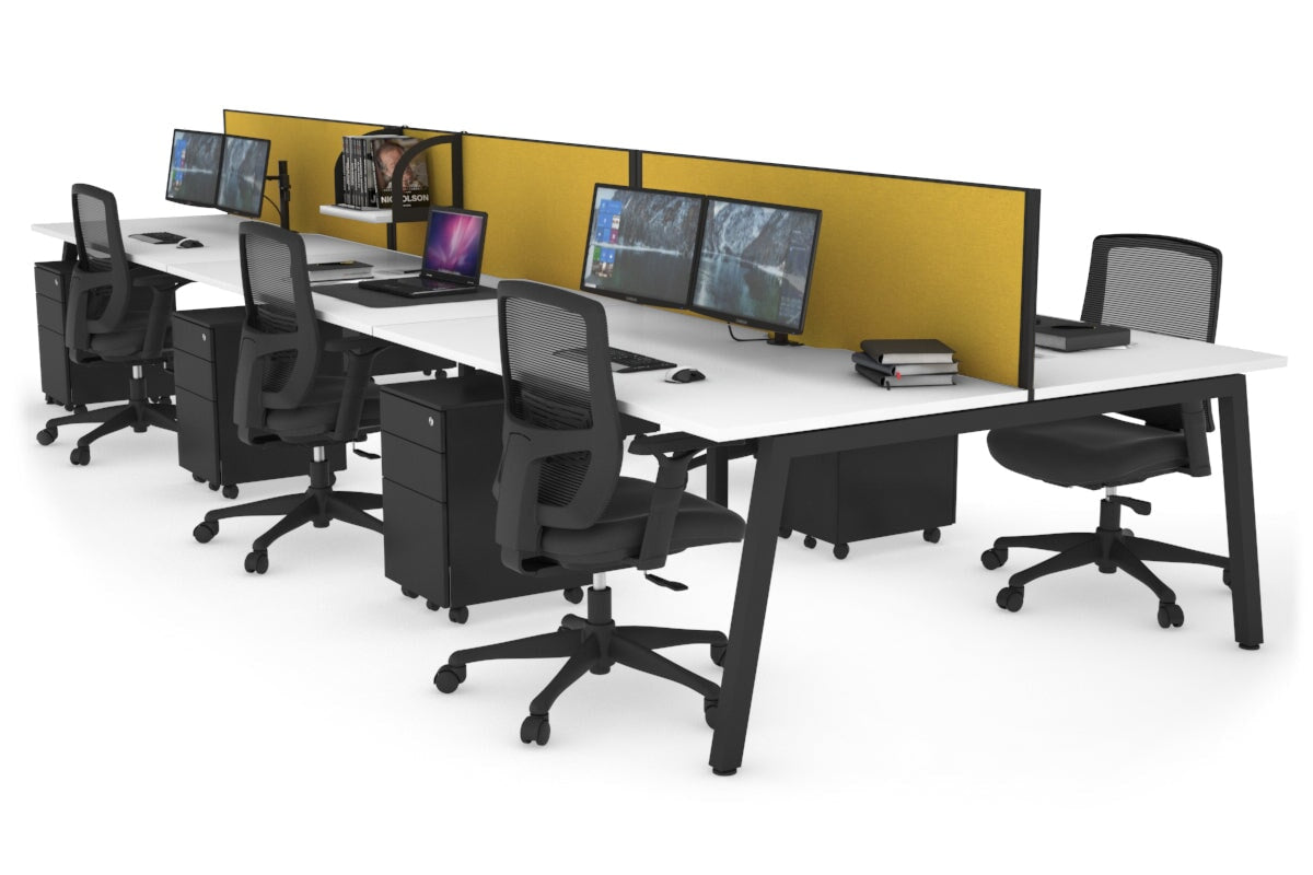 Quadro 6 Person Office Workstations [1800L x 800W with Cable Scallop] Jasonl black leg white mustard yellow (500H x 1800W)