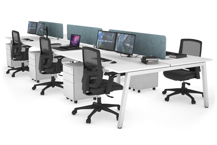 Quadro 6 Person Office Workstations [1800L x 800W with Cable Scallop] Jasonl white leg white blue echo panel (400H x 1600W)