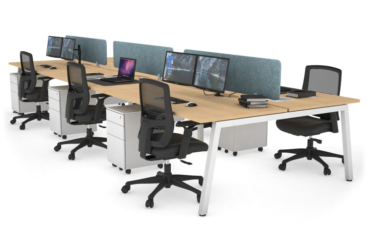 Quadro 6 Person Office Workstations [1800L x 800W with Cable Scallop] Jasonl white leg maple blue echo panel (400H x 1600W)