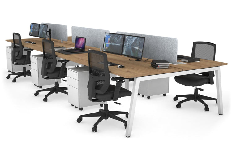 Quadro 6 Person Office Workstations [1800L x 800W with Cable Scallop] Jasonl white leg salvage oak light grey echo panel (400H x 1600W)