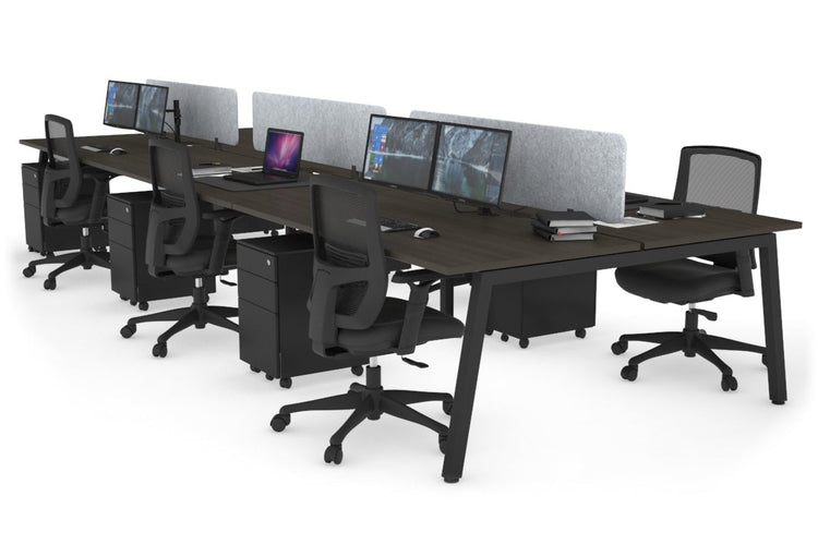Quadro 6 Person Office Workstations [1800L x 800W with Cable Scallop] Jasonl black leg dark oak light grey echo panel (400H x 1600W)