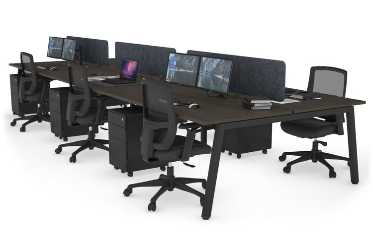 Quadro 6 Person Office Workstations [1800L x 800W with Cable Scallop] Jasonl black leg dark oak dark grey echo panel (400H x 1600W)