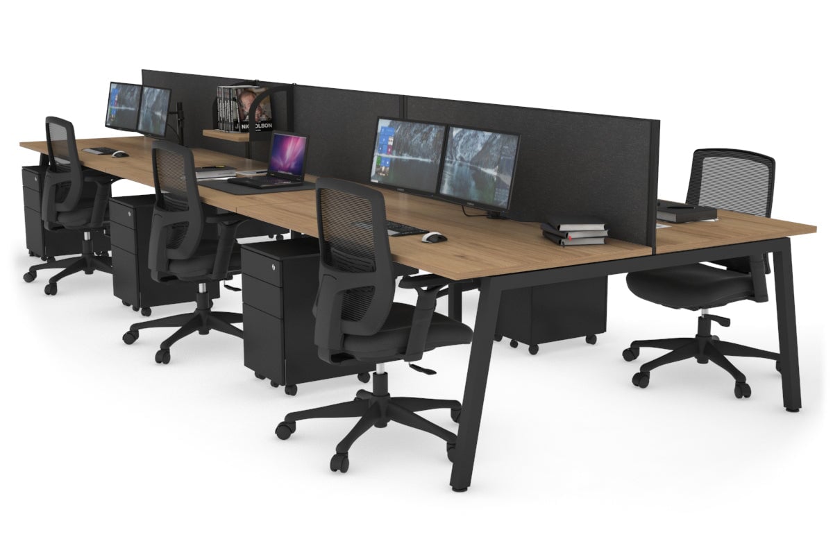 Quadro 6 Person Office Workstations [1800L x 800W with Cable Scallop] Jasonl black leg salvage oak moody charcoal (500H x 1800W)